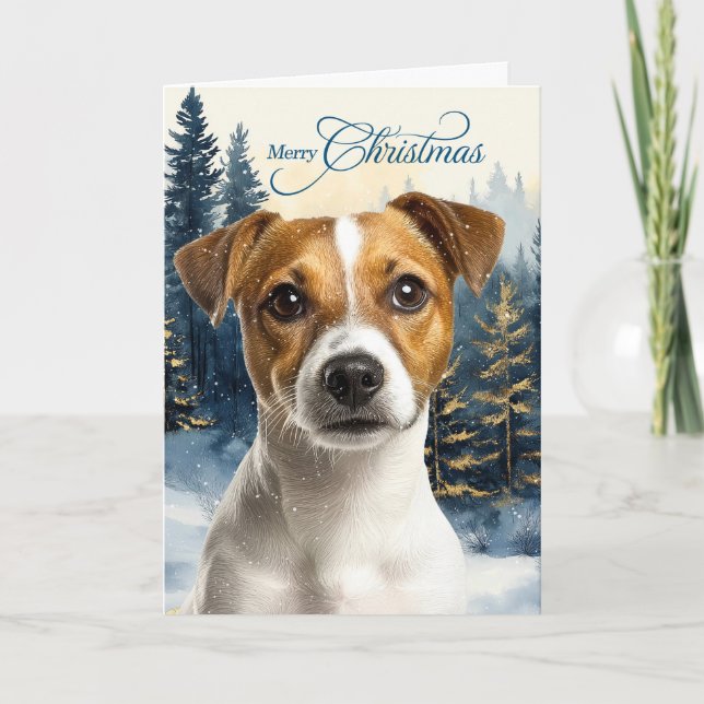 Jack Russell Terrier Dog Pine Forest Christmas Helgkort (Framsida)
