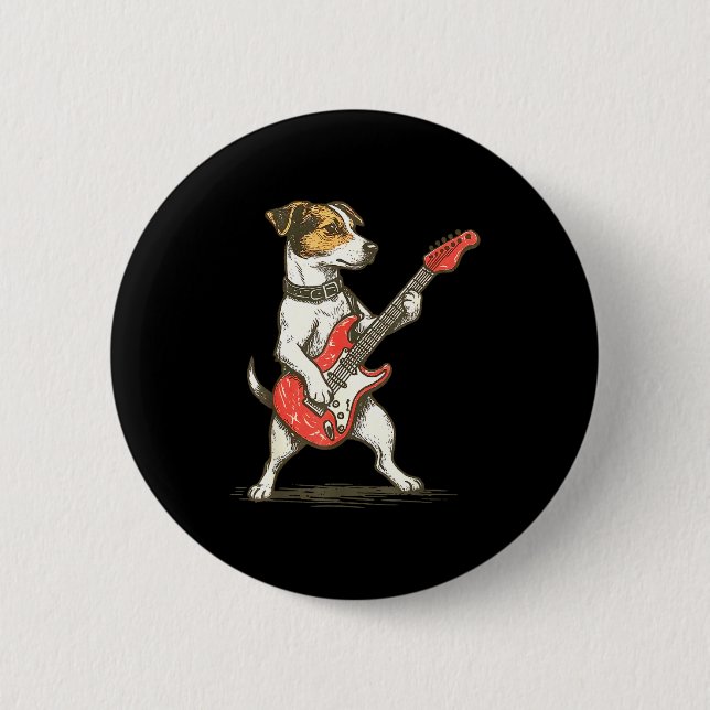 Jack Russell Terrier Dog Playing Guitar Rocker Gui Knapp (Framsida)