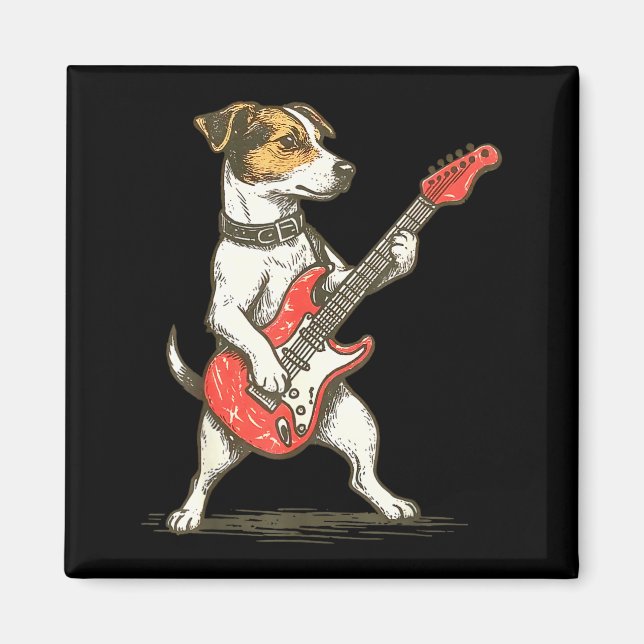 Jack Russell Terrier Dog Playing Guitar Rocker Gui Magnet (Framsidan)
