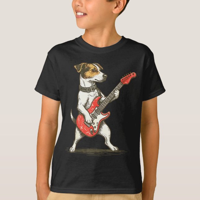 Jack Russell Terrier Dog Playing Guitar Rocker Gui T Shirt (Framsida)