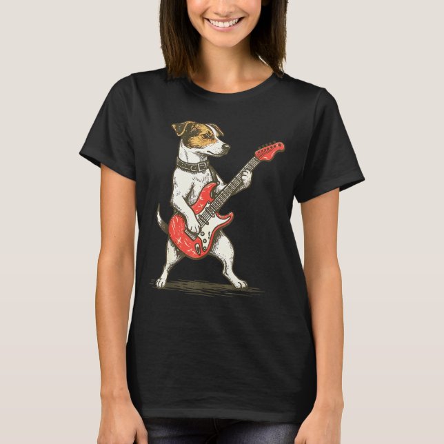 Jack Russell Terrier Dog Playing Guitar Rocker Gui T Shirt (Framsida)