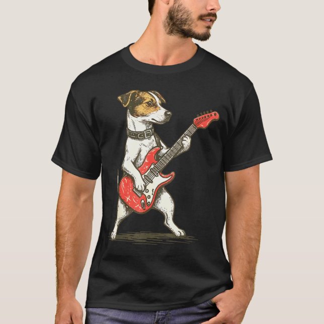 Jack Russell Terrier Dog Playing Guitar Rocker Gui T Shirt (Framsida)