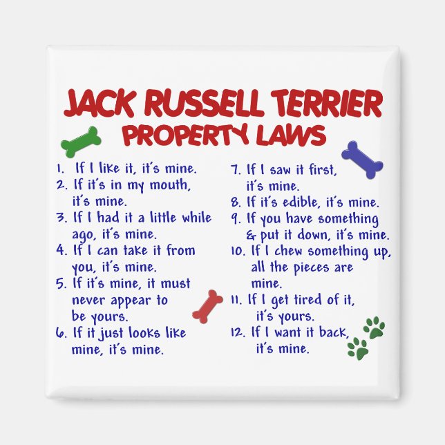 JACK RUSSELL TERRIER Egendom LAGSTIFTNING 2 Magnet (Framsidan)