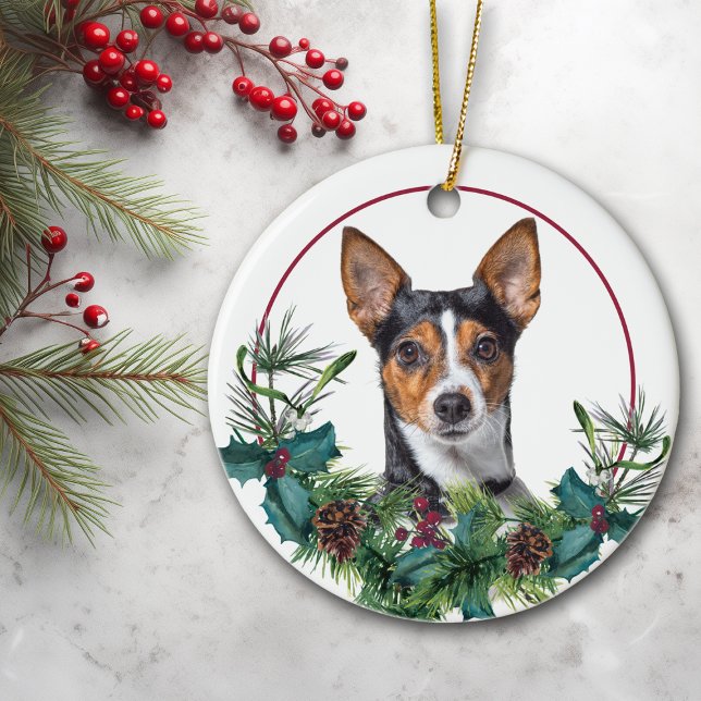Jack Russell Terrier Evergreen Berry Wandan Julgransprydnad Keramik (Skapare uppladdad)