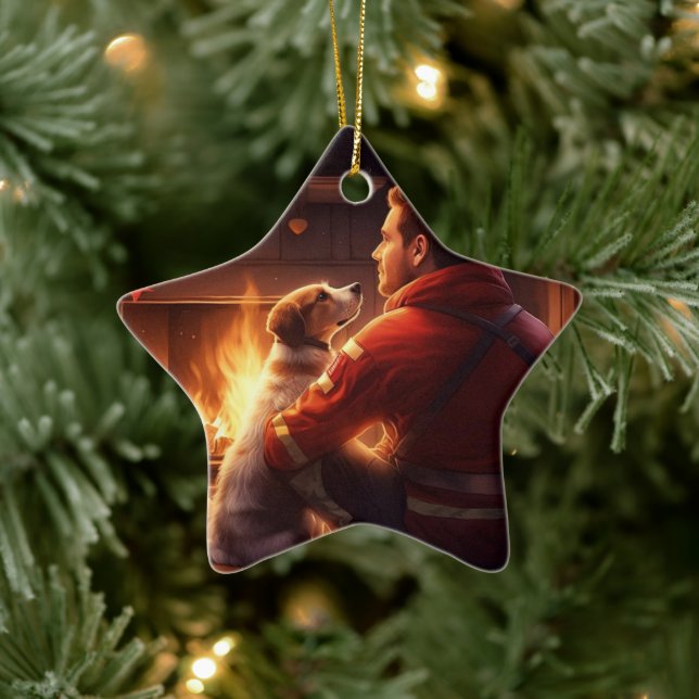 Jack Russell Terrier Fireman, Puppy, Pet Hund älsk Julgransprydnad Keramik (Träd)