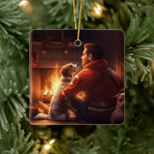 Jack Russell Terrier Fireman, Puppy, Pet Hund älsk Julgransprydnad Keramik (Träd)