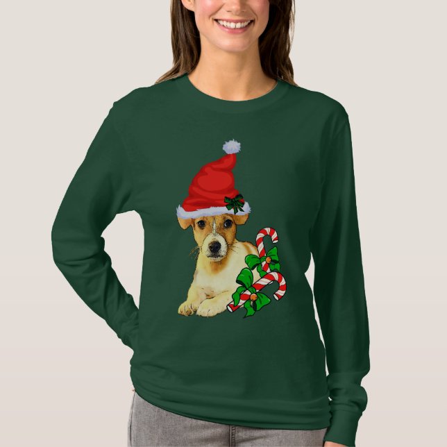 Jack Russell Terrier God jul T Shirt (Framsida)