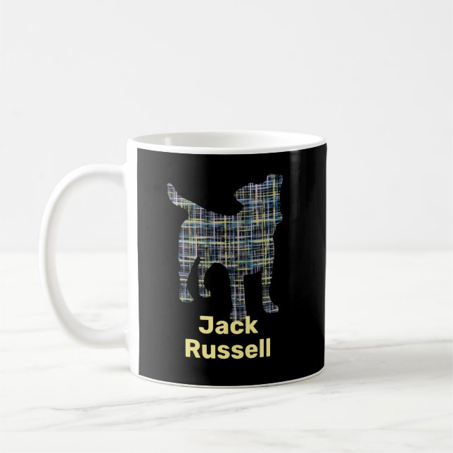 Jack Russell Terrier Gul&Blå Rutnät Kaffemugg (Vänster)