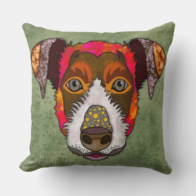 Jack Russell Terrier handmålad Dekorativ kudde (Framsida)
