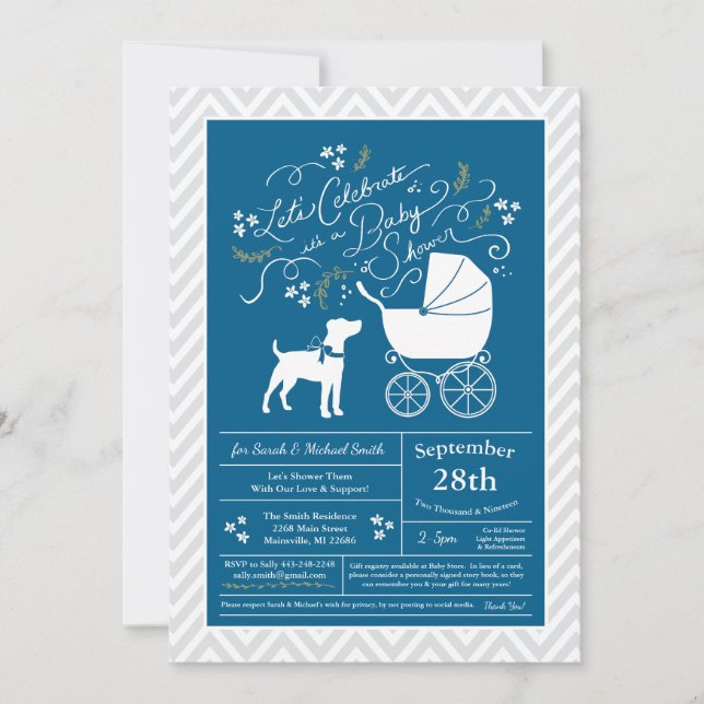 Jack Russell Terrier Hund Baby Shower Blue Boy Inbjudningar (Framsida)
