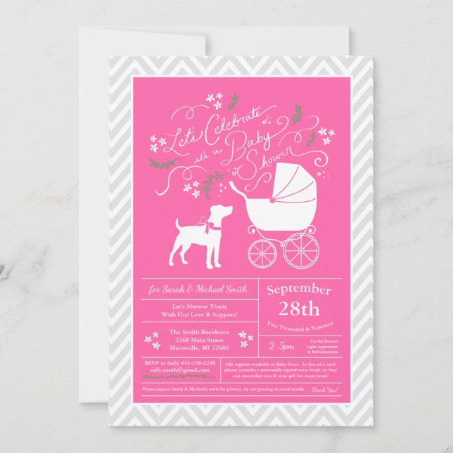 Jack Russell Terrier Hund Baby Shower Rosa Girl Inbjudningar (Framsida)