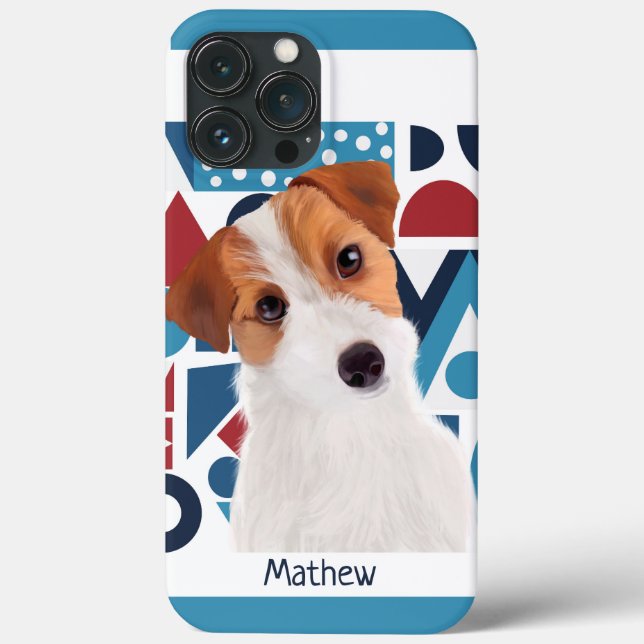 Jack Russell Terrier Hund Blue och Red Geometric (Baksida)