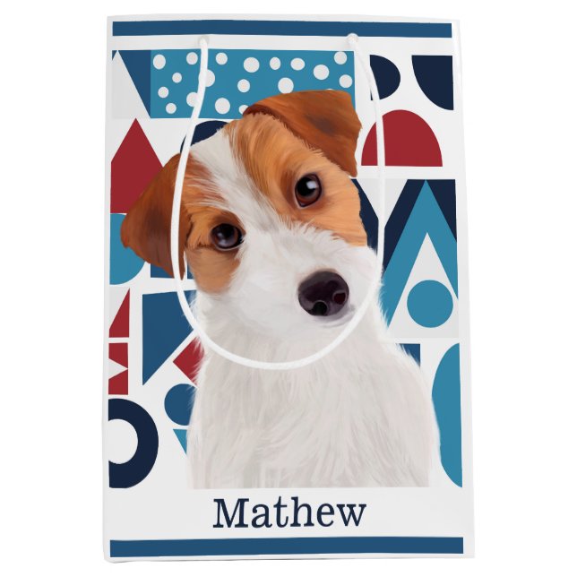 Jack Russell Terrier Hund Blue och Red Geometric (Framsidan)