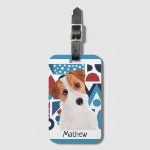 Jack Russell Terrier Hund Blue och Red Geometric Bagagebricka