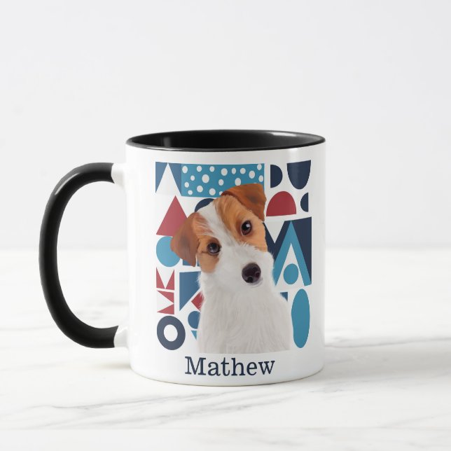 Jack Russell Terrier Hund Blue och Red Geometric Mugg (Vänster)
