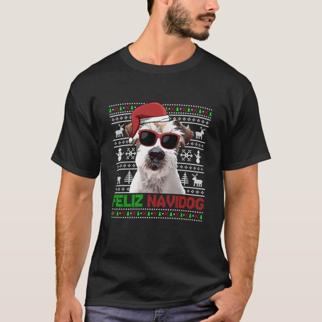 Jack Russell Terrier Hund Feliz Navidog Funny Chri T Shirt (Framsida)