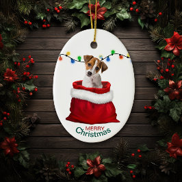 Jack Russell Terrier Hund i Helgdag Gift Bag Julgransprydnad Keramik