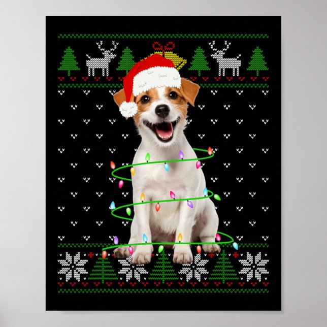 Jack Russell Terrier Hund Julgran Ljus Valp Poster (Framsidan)