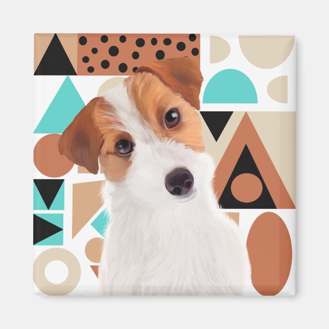 Jack Russell Terrier Hund Orange Geometric Magnet (Framsidan)