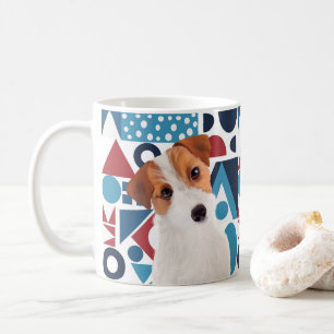 Jack Russell Terrier Hund Red och Blue Geometric Kaffemugg