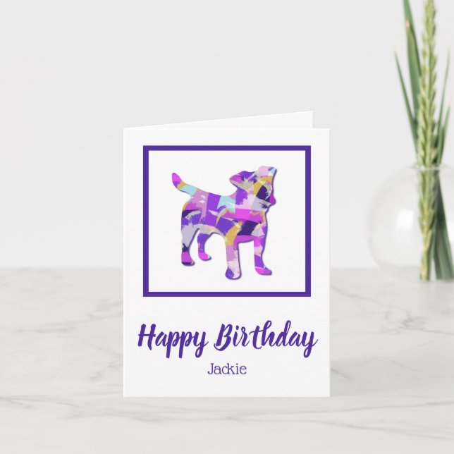 Jack Russell Terrier Hund Silhouette PPY&B Birthda Kort (Framsida)