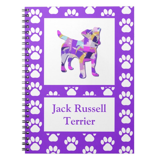 Jack Russell Terrier Hund Silhouette Tass PurplePY Anteckningsbok (Framsidan)