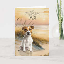 Jack Russell Terrier Hund Solnedgång Strand Fars D Helgkort