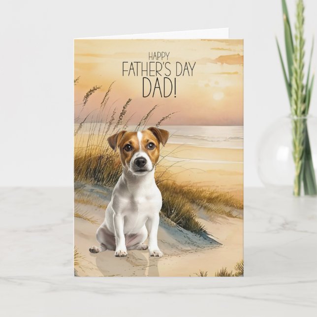 Jack Russell Terrier Hund Solnedgång Strand Fars D Helgkort (Framsida)