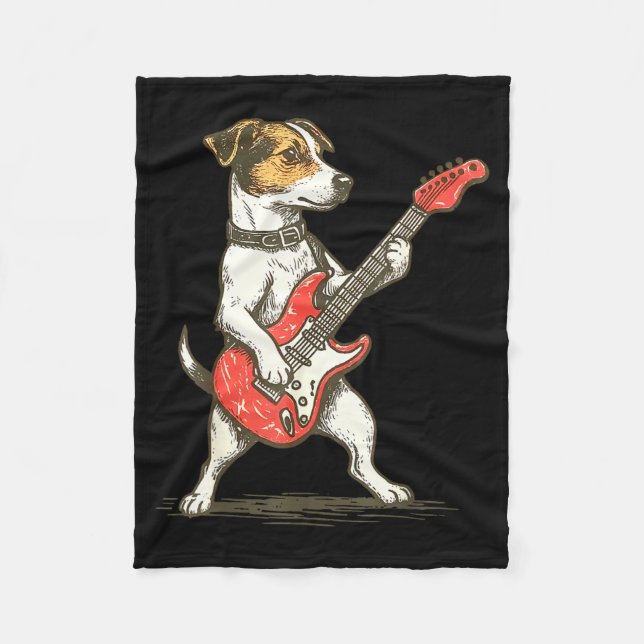 Jack Russell Terrier Hund Spelar Gitarr Rocker Git Fleecefilt (Framsidan)