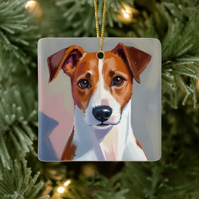 Jack Russell Terrier | Hundmålning Husdjur Julgransprydnad Keramik (Träd)