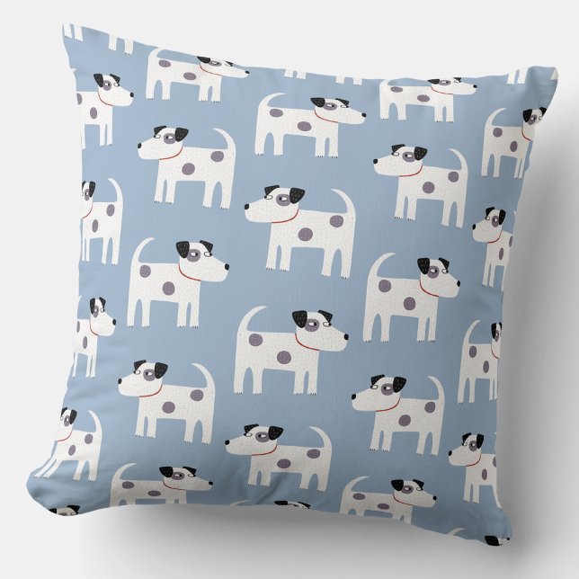 Jack Russell Terrier Hundmönster Blå Kudde (Parson Jack Russell terrier dog pattern throw pillow)