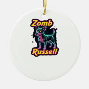 Jack Russell Terrier JRT Zombie Hund Halloween Ess Julgransprydnad Keramik