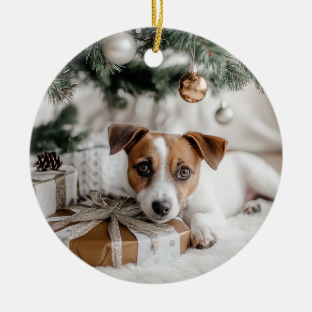 Jack Russell Terrier-jul Julgransprydnad Keramik (Framsidan)