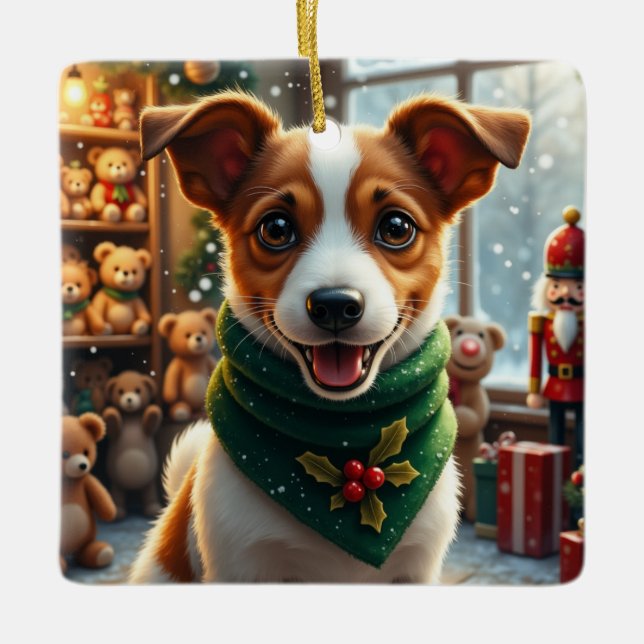 Jack Russell Terrier Julkonst Julgransprydnad Keramik (Framsida)