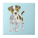 Jack Russell Terrier Kakelplatta<br><div class="desc">Den här fina keramiska plattan har min teckning i en Jack Russell Terrier Puppy. Jacken Russell är vit med bruna plåster och brunt och vitt ansikte med stort tilltalande ögon mot ljusblå bakgrund. Den här plattan skulle ge en underbar gåva till JR älskare och ett vackert tillskott till ett kaffe...</div>