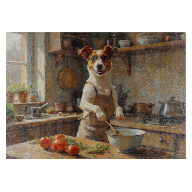 Jack Russell Terrier lagar mat i köket (Framsidan)