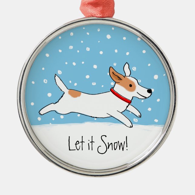 Jack Russell Terrier - Lycklig Snö Hund Helgdag Ju Julgransprydnad Metall (Framsidan)