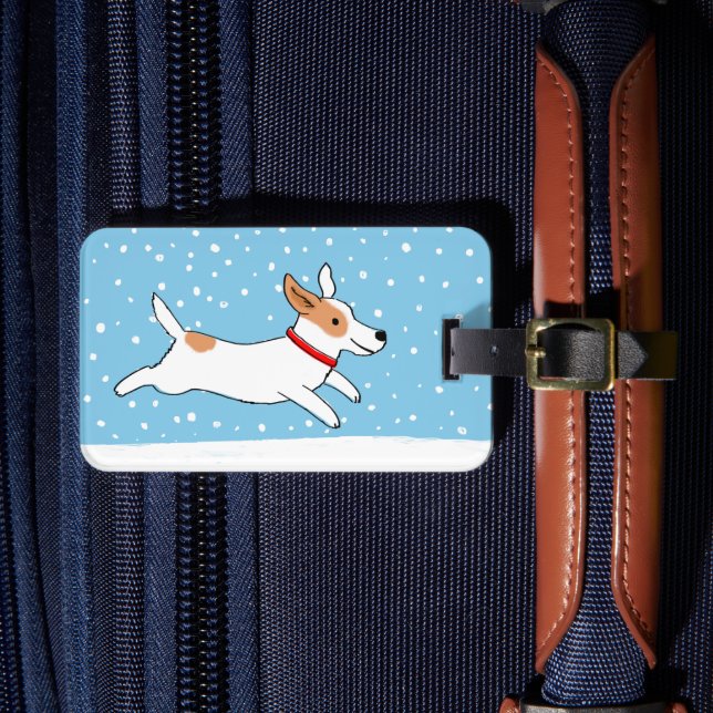 Jack Russell Terrier - Lycklig Winter Snö Hund Bagagebricka (Framsida Insitu 4)