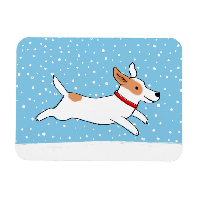 Jack Russell Terrier - Lycklig Winter Snö Hund Magnet (Horisontell)
