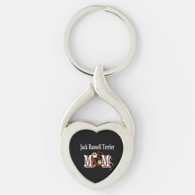 Jack Russell Terrier MAMMA Gifts Twisted Heart Silverfärgad Nyckelring (Framsidan)