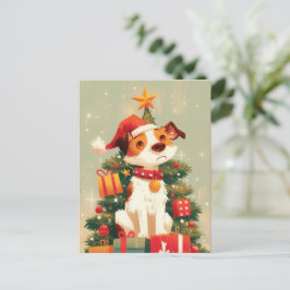 Jack Russell Terrier med julgran och presenter Helg Vykort