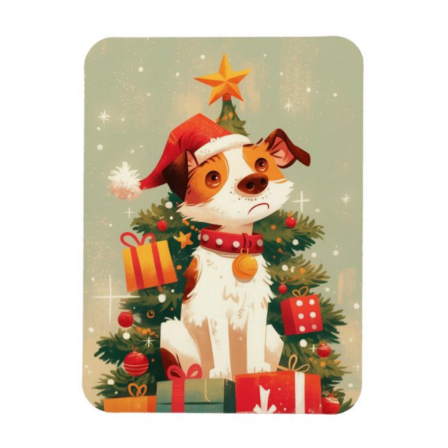 Jack Russell Terrier med julgran och presenter Magnet (Vertikal)