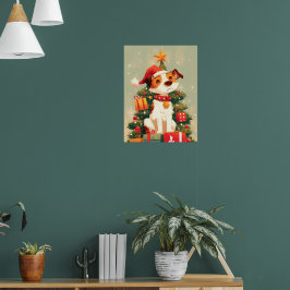 Jack Russell Terrier med julgran och presenter Poster