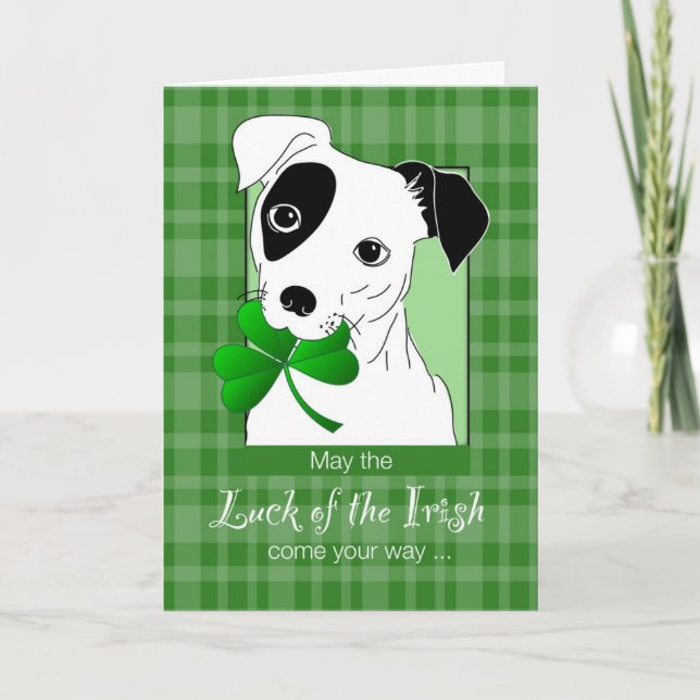 Jack Russell Terrier med St. Patrick Day Grönt Kort (Framsida)