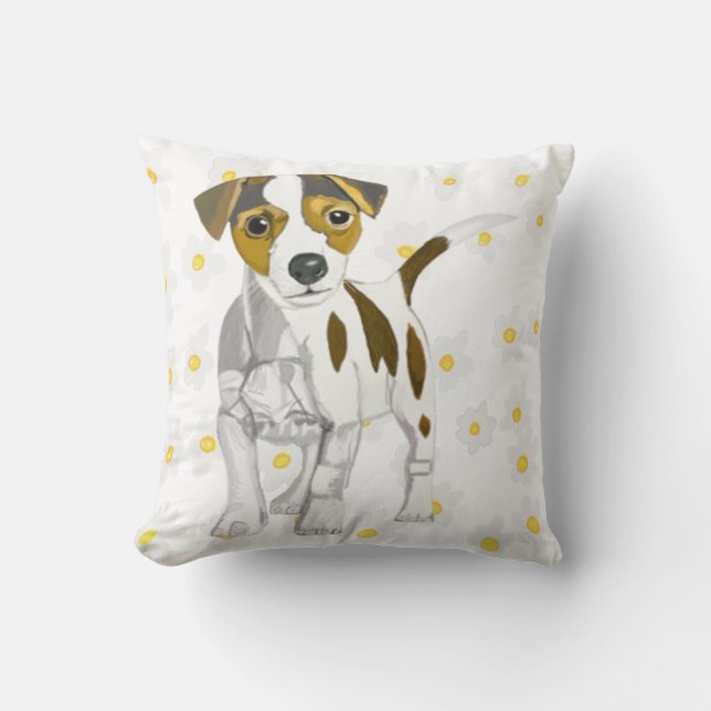 Jack Russell Terrier mot Daisyns bakgrund. Kudde (Framsida)
