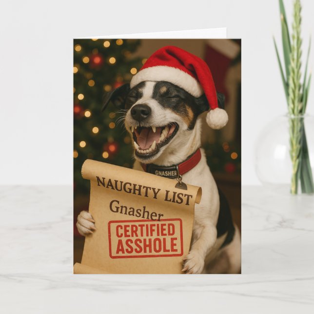 Jack Russell Terrier Naughty List Christmas card Helgkort (Framsida)