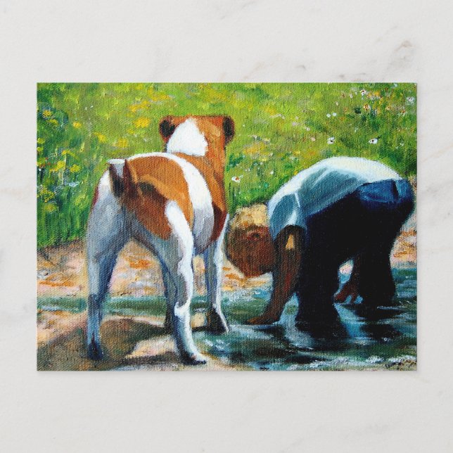 JACK RUSSELL TERRIER OCH BOY: ART VYKORT (Framsida)