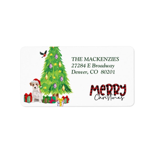 Jack Russell Terrier och Julgran Label Adressetikett (Framsidan)