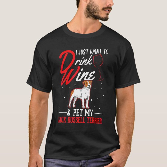 Jack Russell Terrier och vin T Shirt (Framsida)