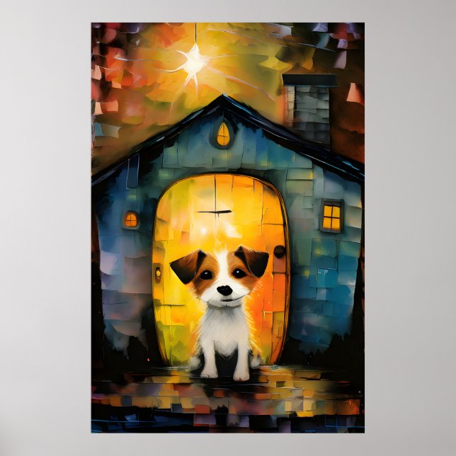 Jack Russell Terrier Puppy i sitt Mysiga hus Poster (Framsidan)